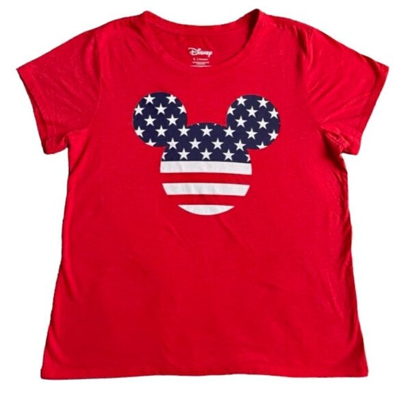 Disney NWOT Women's Family Fun Minnie Mouse USA American Flag Red T Shirt Large - Picture 2 of 4